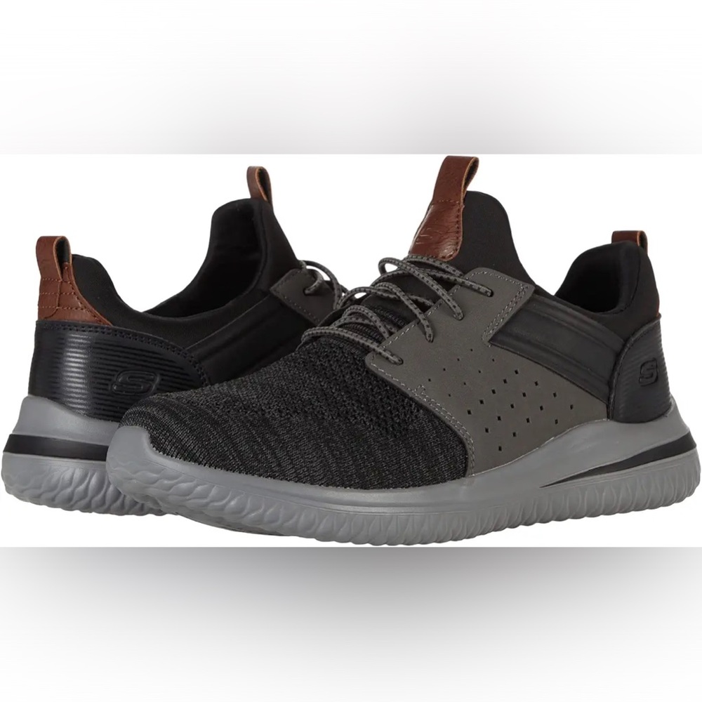 Skechers Delson 3.0 Cicada Sneaker 210238 Black Gray 9.5 12 NEW - Picture 1 of 7